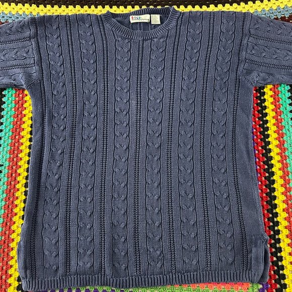 Vintage 90s Chunky Cable Knit Oversized Tunic Open Hem Sweater Crewneck … - Picture 5 of 14